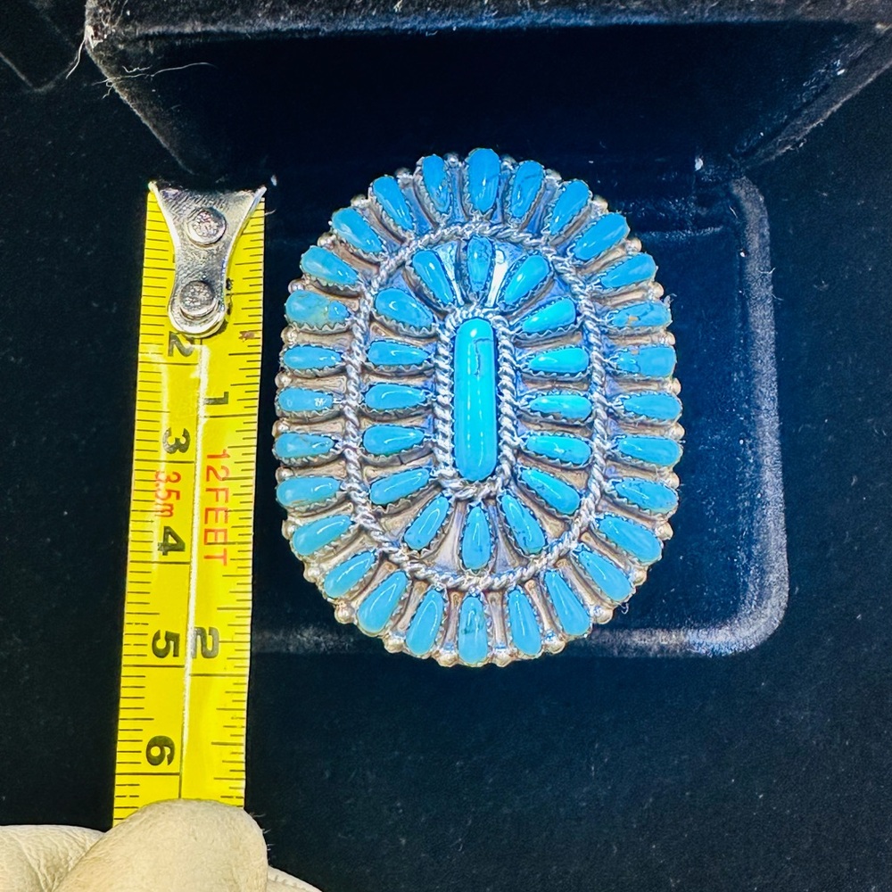 Navajo Native American Needlepoint Turquoise Ring, Sz 7.25-7.5,925 Silver,Signed - Picture 7 of 8